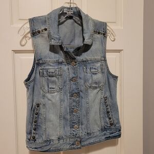 Express Studded Light Wash Denim Vest, S